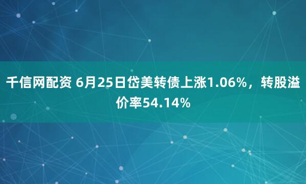 千信网配资 6月25日岱美转债上涨1.06%，转股溢价率54.14%